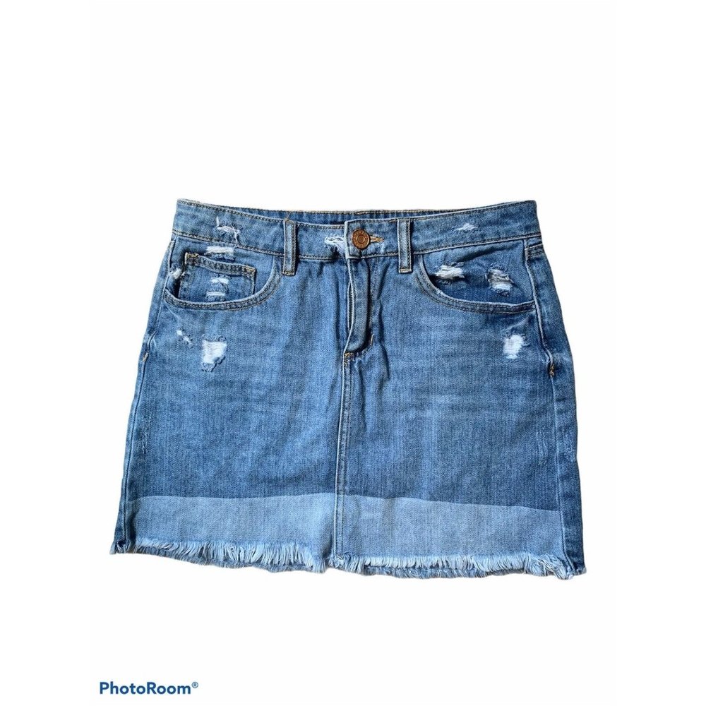 Refuge Womens Blue Distressed Coin‎ Pocket Frayed Denim Mini Skirt Size Med